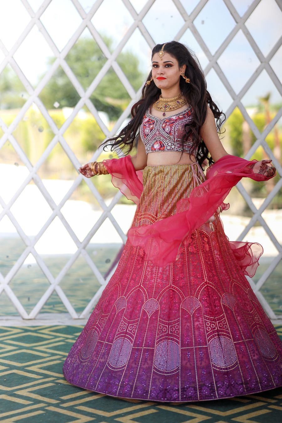 Woman wearing a festive lehenga